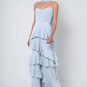 Jenny Yoo Strapless Light Blue Ruffle Dress